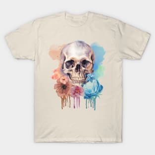 watercolor floral skull T-Shirt